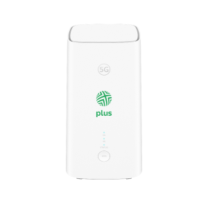 H155-383 white 5G router with Plus Poland operator branding, front appearance reference